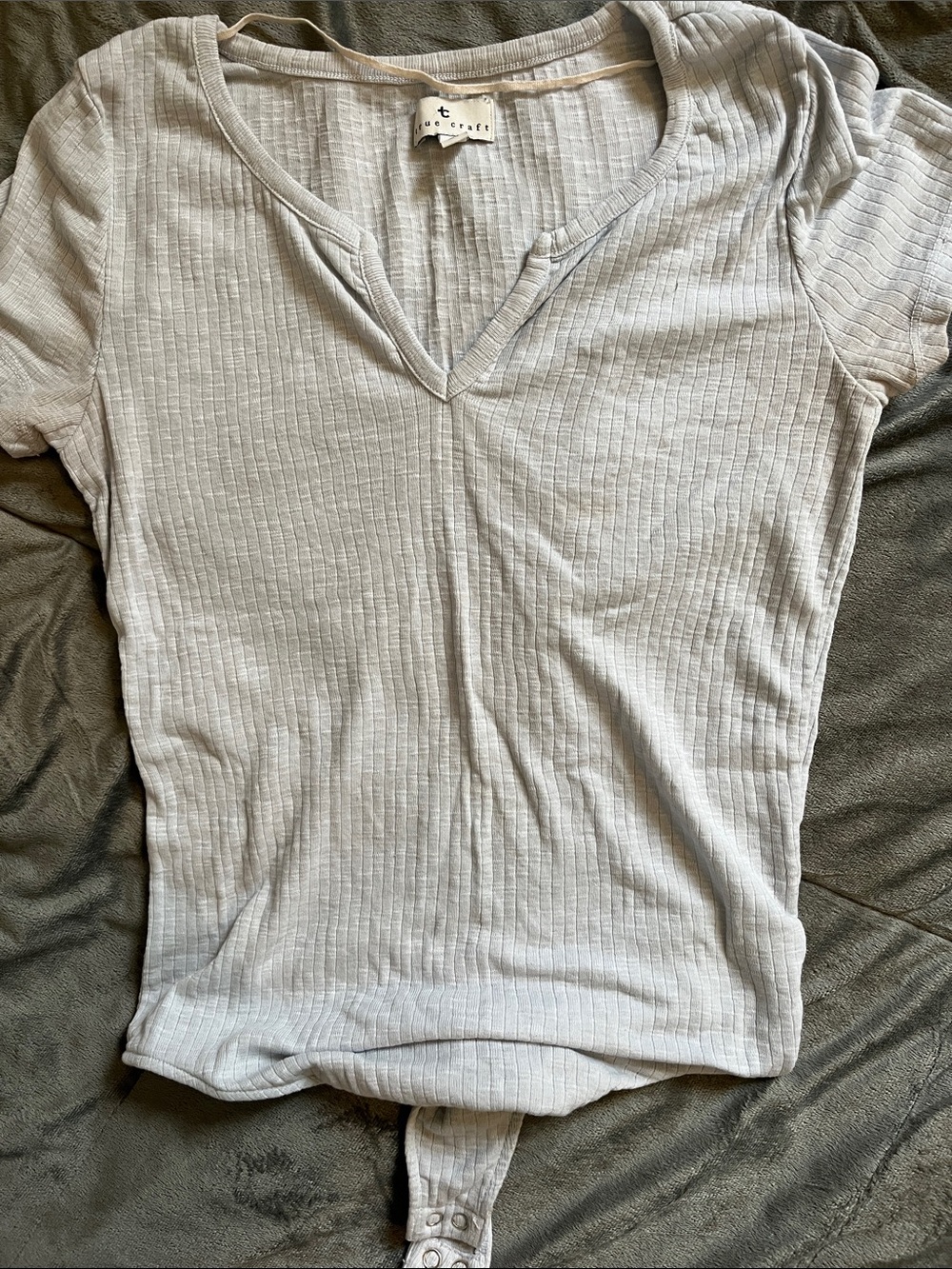 Crescent Light baby blue Ribbed V-Neck Short Sleeve Bodysuit